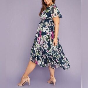 Lane Bryant Floral Short Sleeve Blue High Low Size 18/20